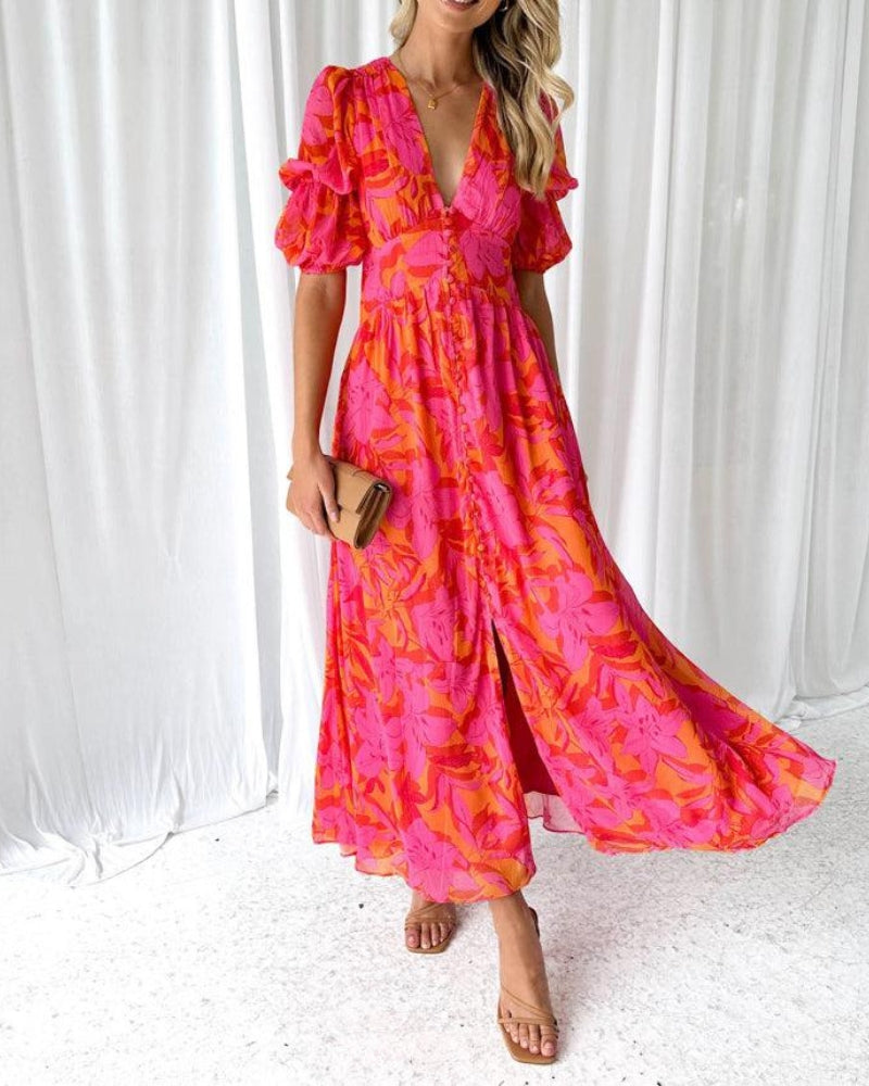 Women's Dress |  Puff Sleeves Maxi