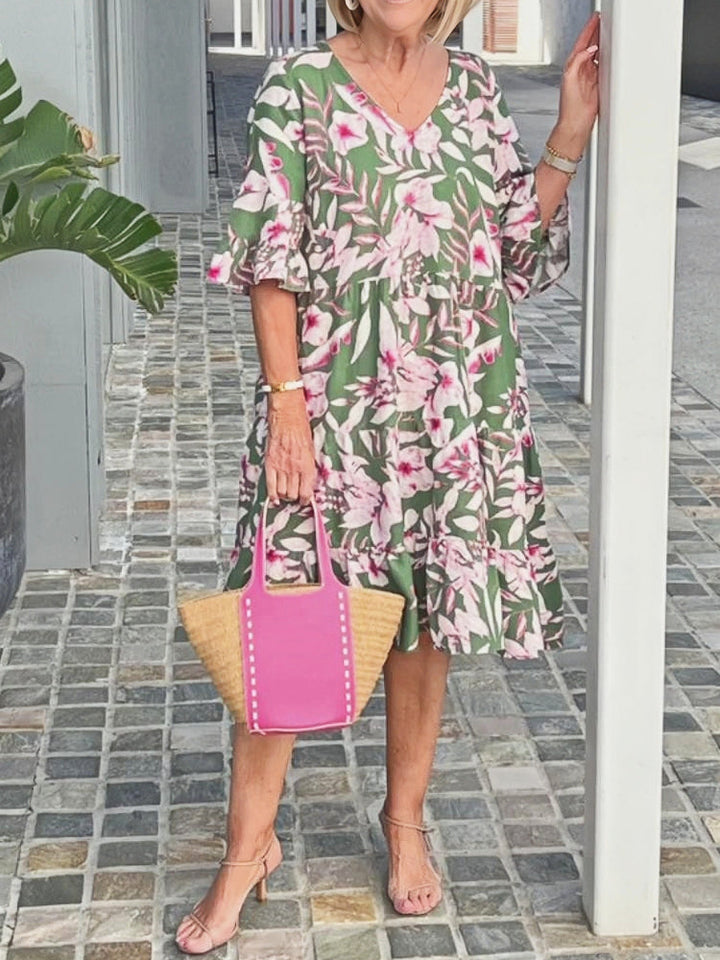 V-neck Printed Tunic Dress