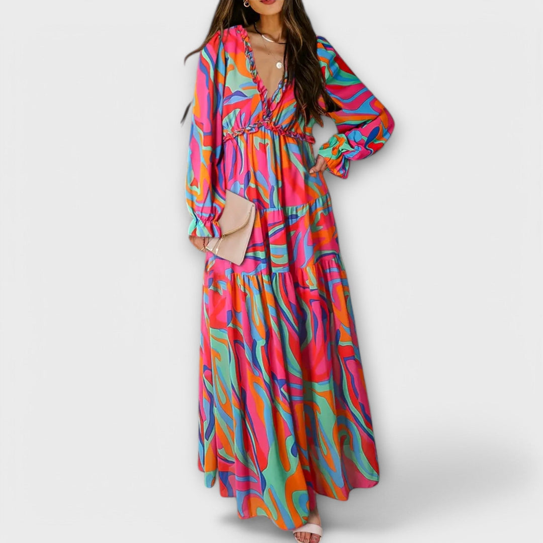 Women’s Dress | Floral V-Neck Dress Tiered Skirt