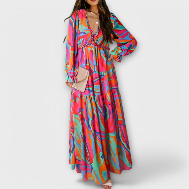 Women’s Dress | Floral V-Neck Dress Tiered Skirt