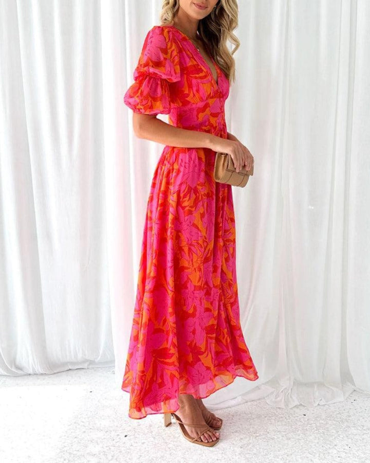 Women's Dress |  Puff Sleeves Maxi