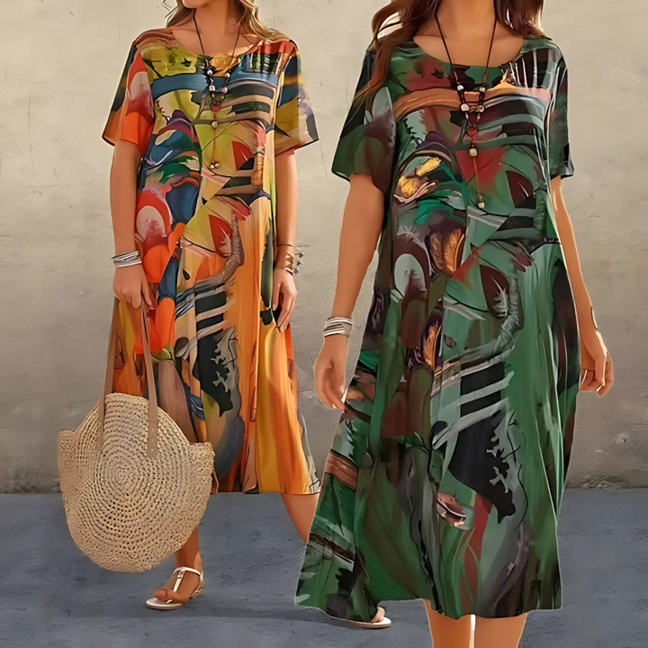 Women's Dress | Printed Midi Short Sleeve
