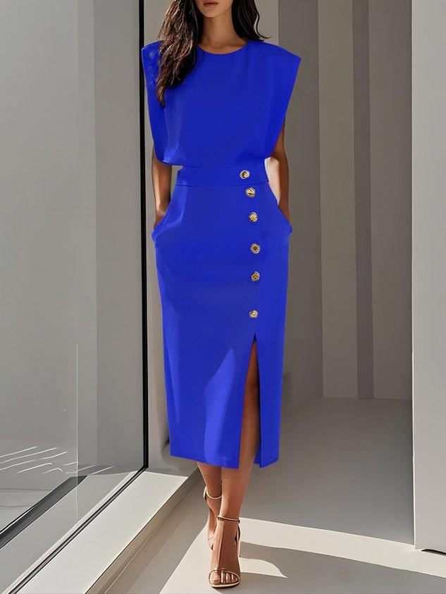 Women’s Dress | Side Button Sleeveless Midi