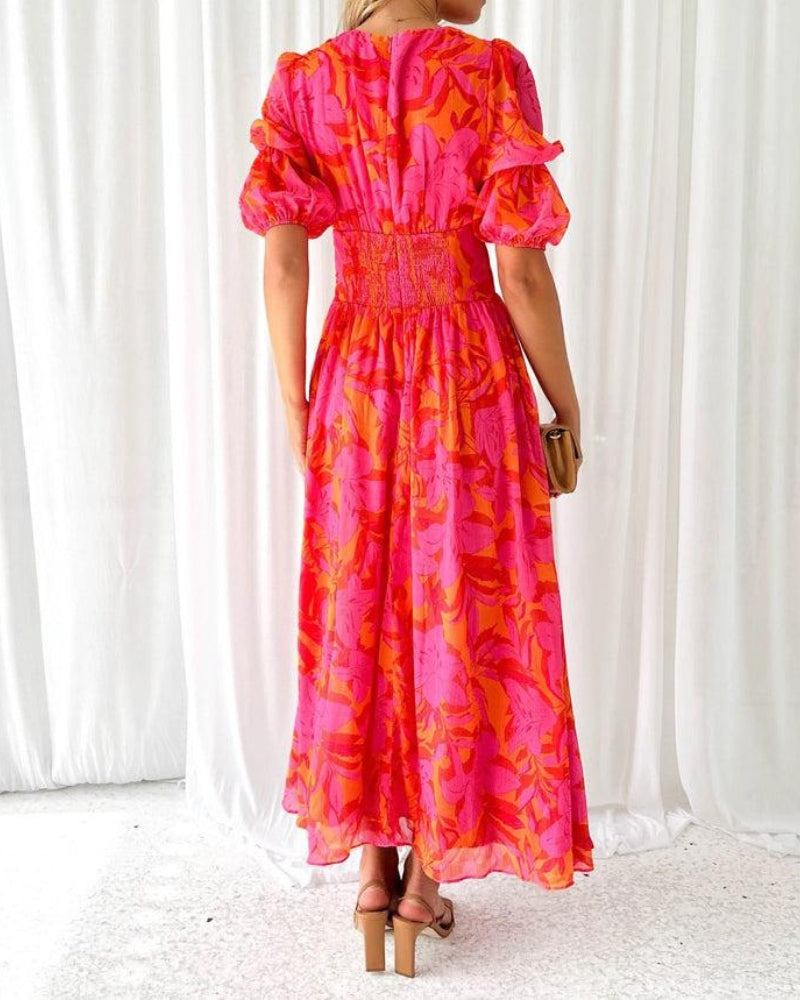Women's Dress |  Puff Sleeves Maxi