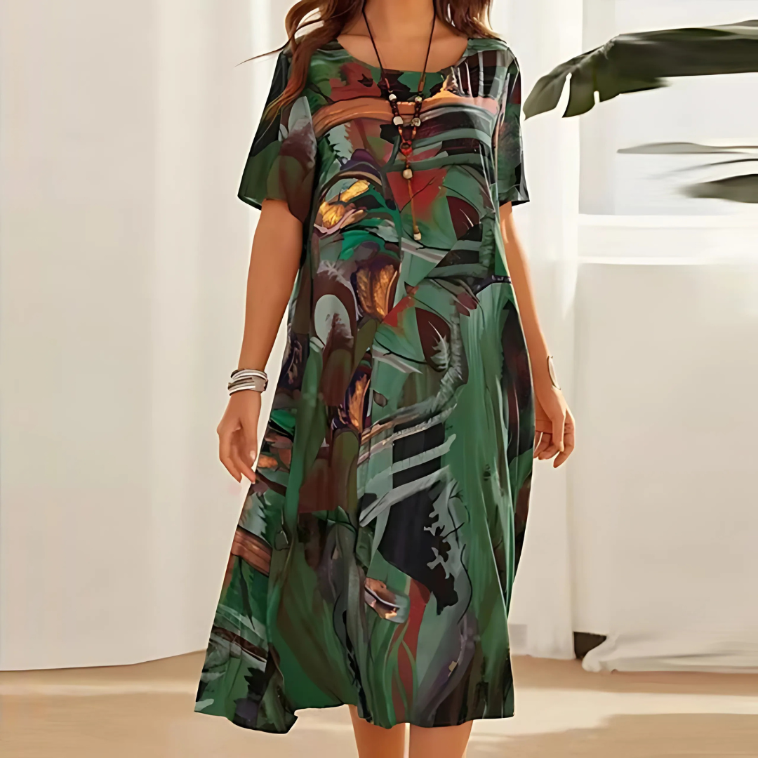 Women's Dress | Printed Midi Short Sleeve