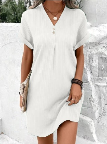 Women's Spring Dress | V-Neck Front Short Sleeves