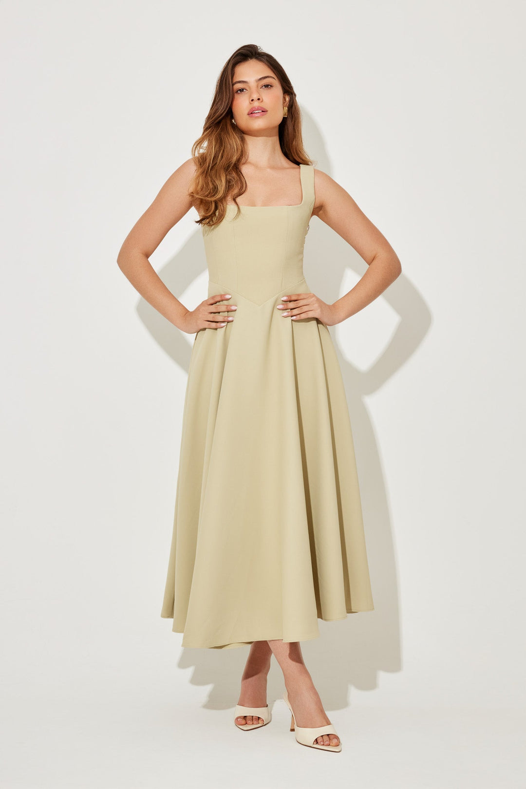 Women's Dress | Sleeveless Square Neck Midi