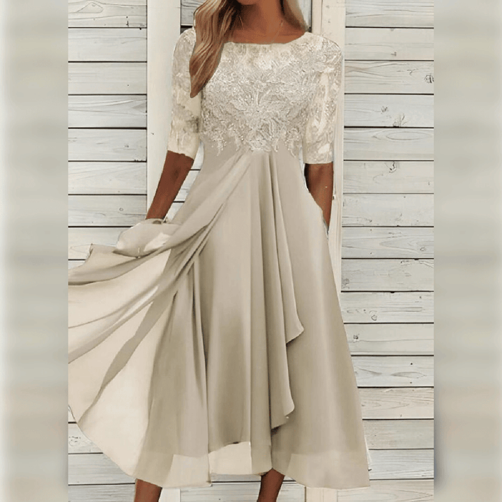 Elegant Flowy Women's Party Dress with Lace Bodice