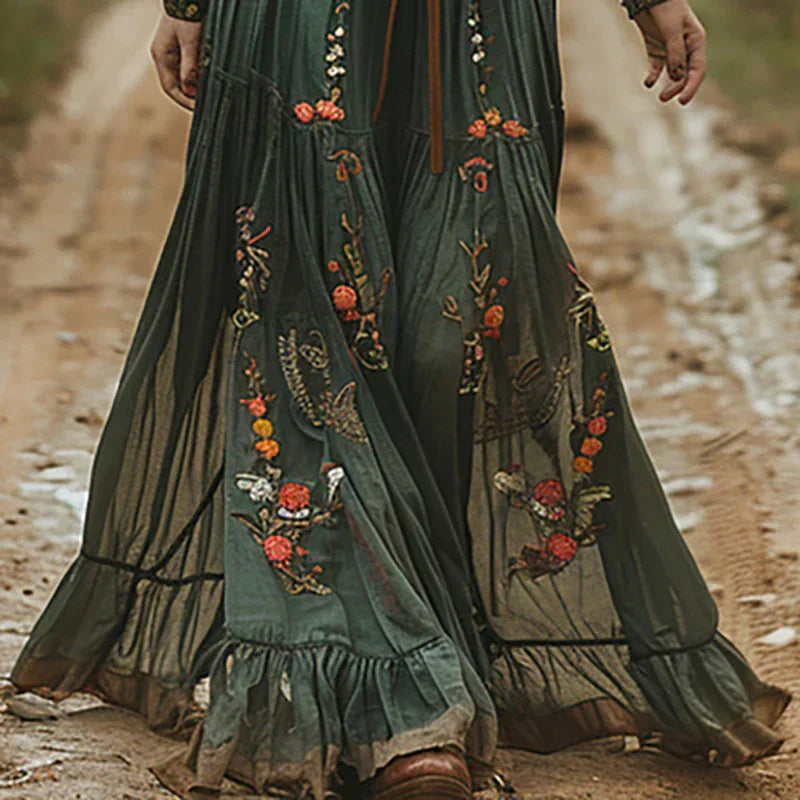 Women's Bohemian Dress | Belted Waist V Neckline