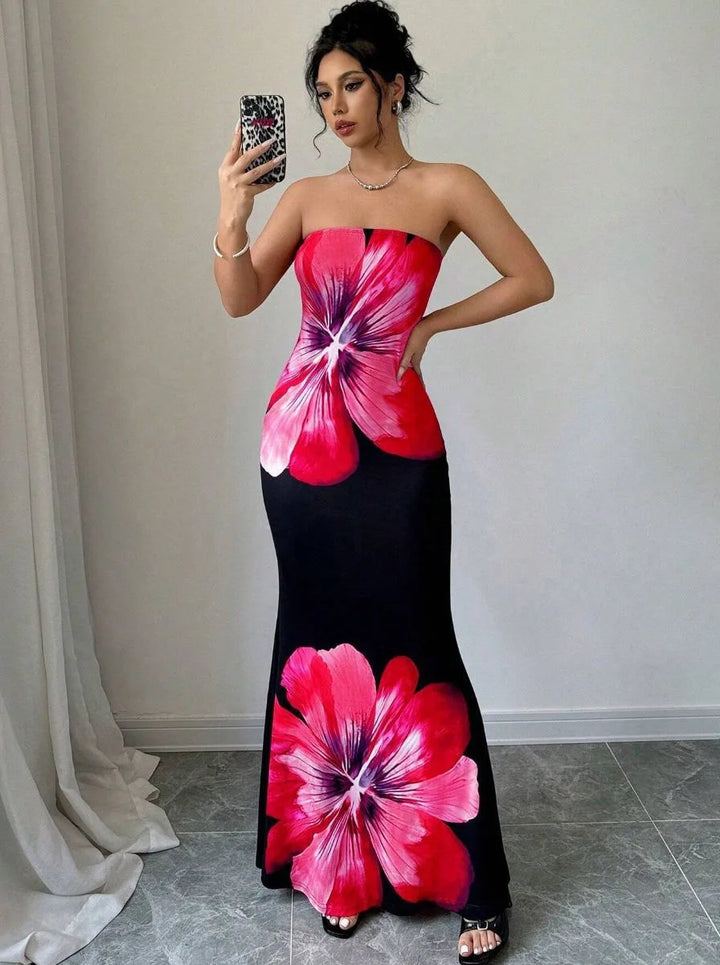 Strapless Floral Maxi Dress – Elegant Statement Evening Dress for Women