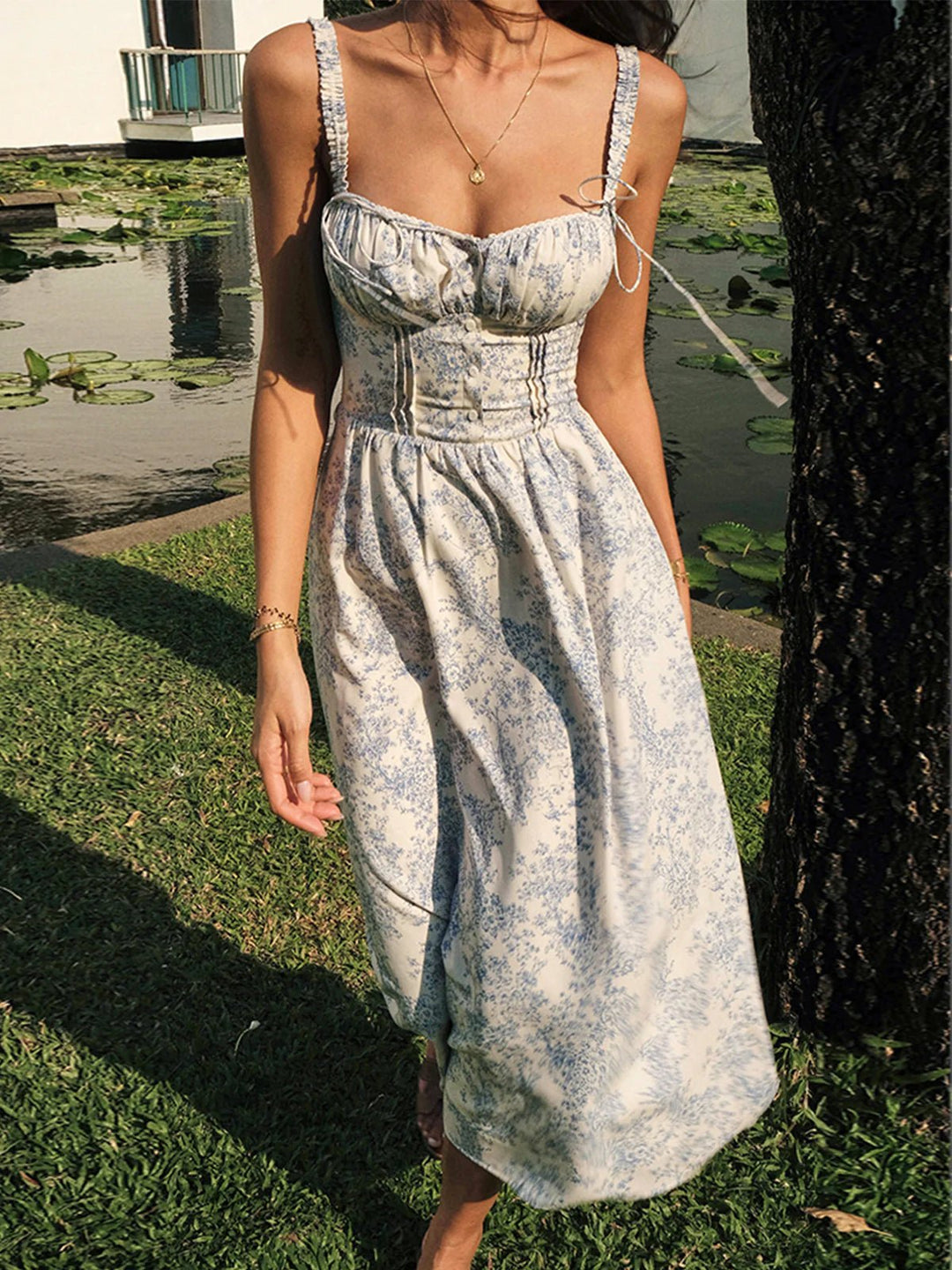 Summer Floral Cocktail Midi Dress