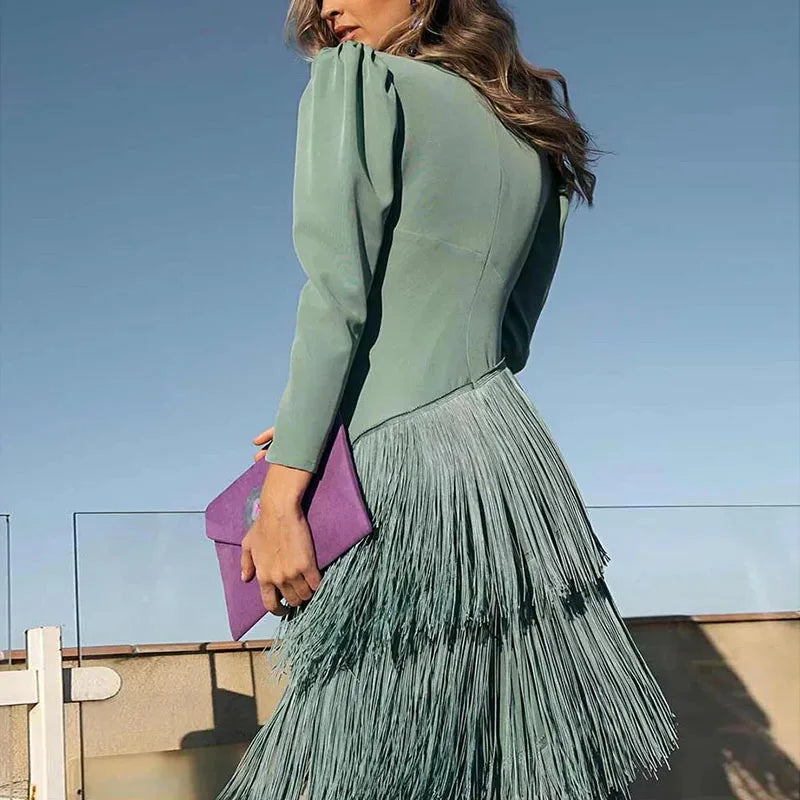 Fringe Detail Maxi Dress – Elegant Statement Occasion Dress for Women