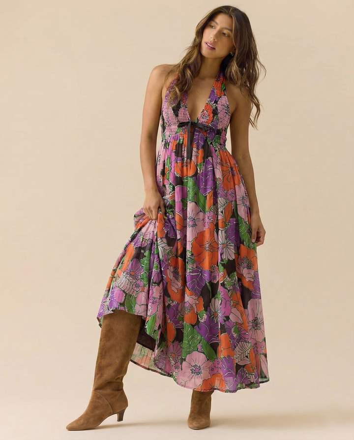 Women’s Floral Halter Maxi Beach Dress