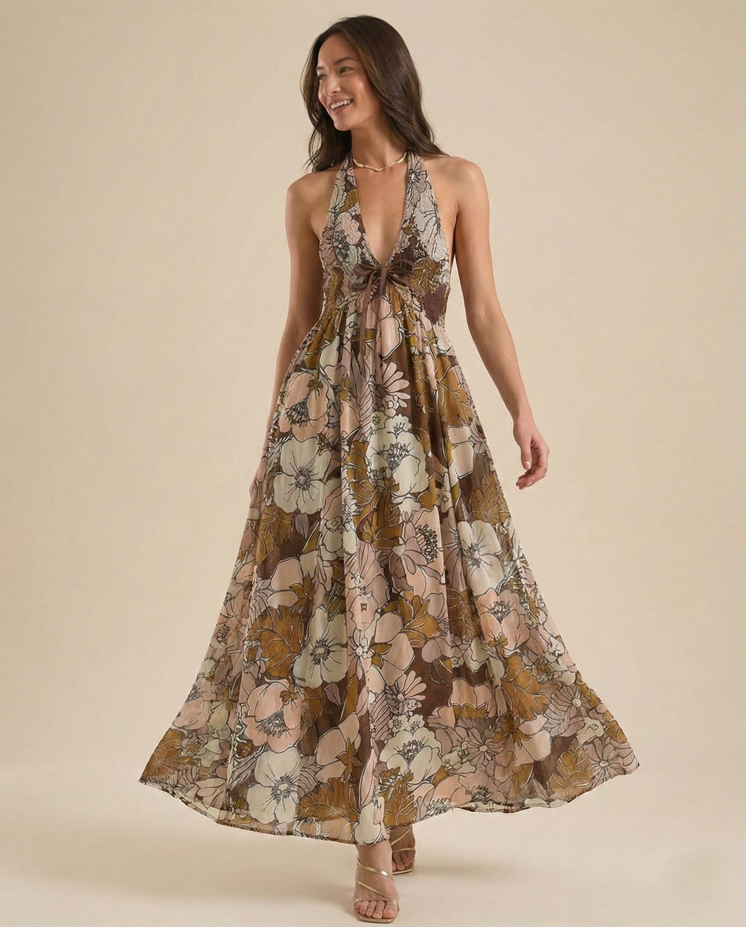 Women’s Floral Halter Maxi Beach Dress