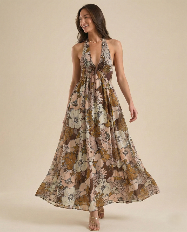 Women’s Floral Halter Maxi Beach Dress