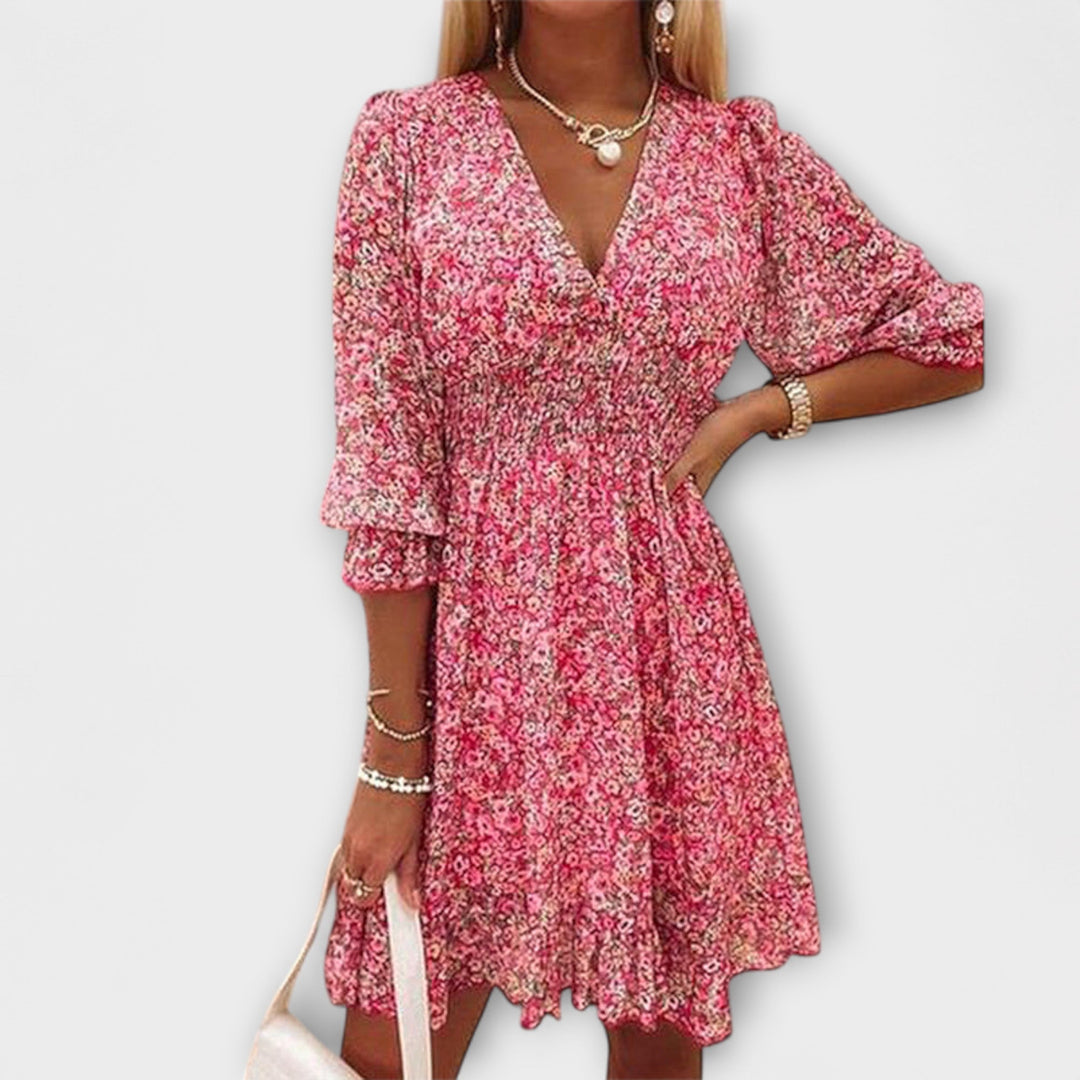 Women’s Dress | V-Neck Floral Puff Sleeve