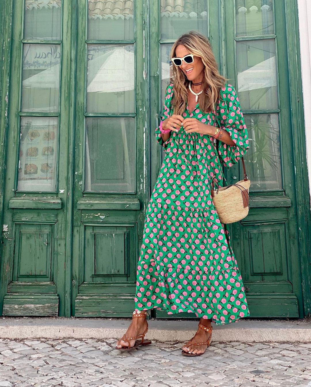 Women's Spring Dress |  V-neck Repeating Patterned Design