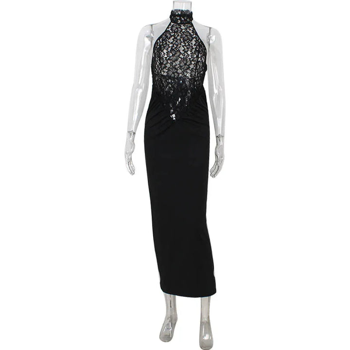 Lace Halter Maxi Dress – Sculpted Elegant Evening Dress for Women