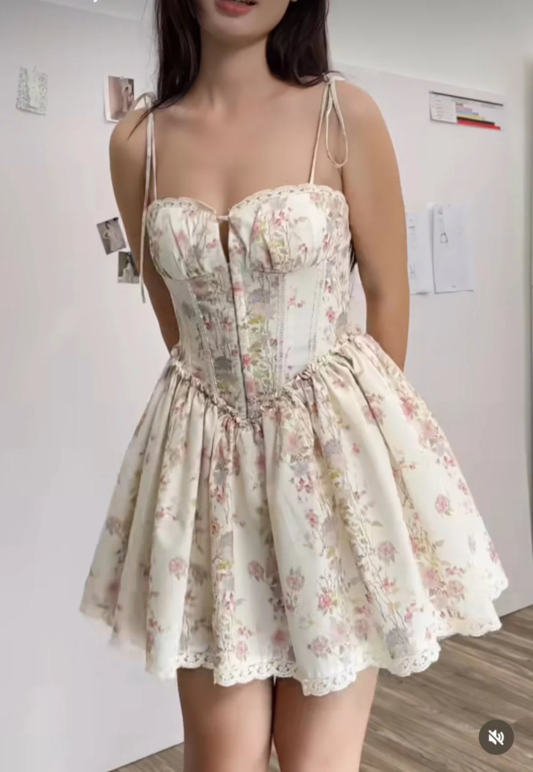 Lace Stitching Tie-Waist Mini Dress