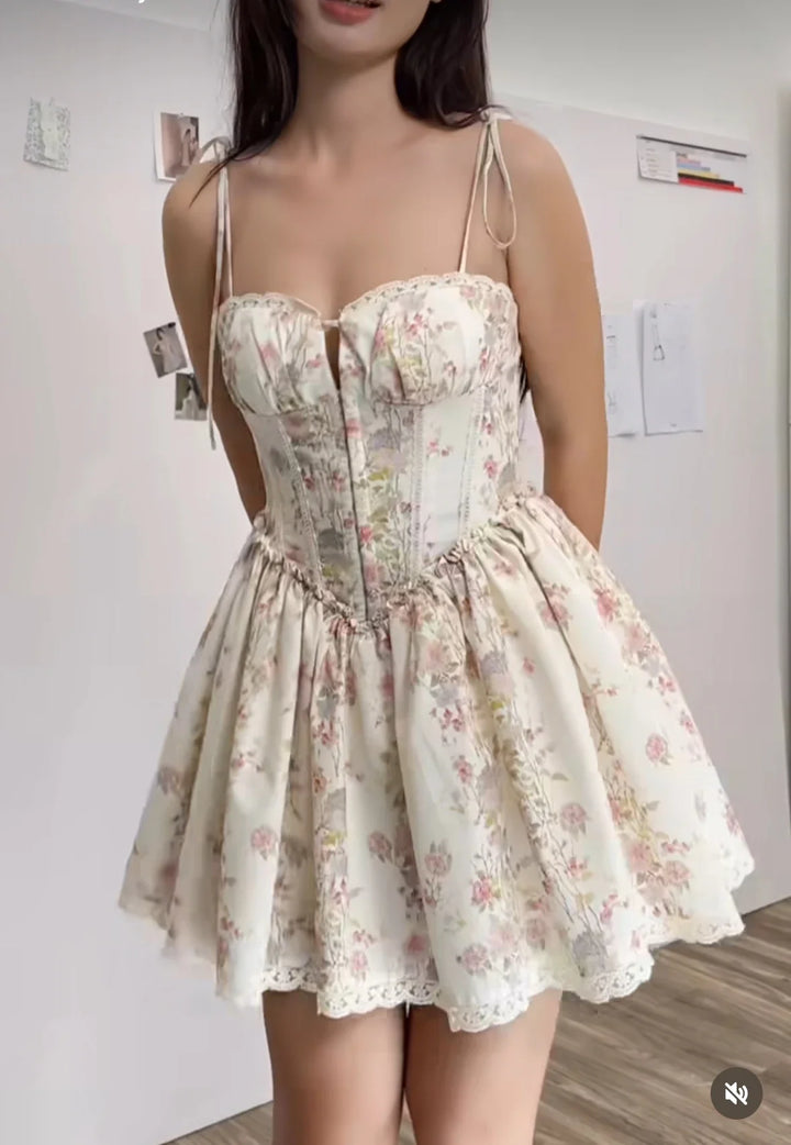 Lace Stitching Tie-Waist Mini Dress