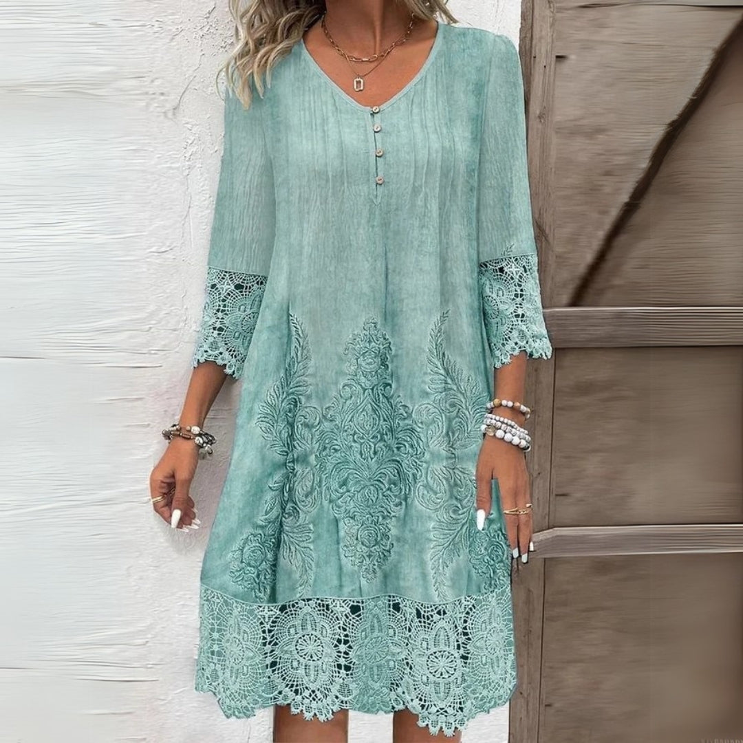 Women’s Dress | Embroidered V-Neck Midi