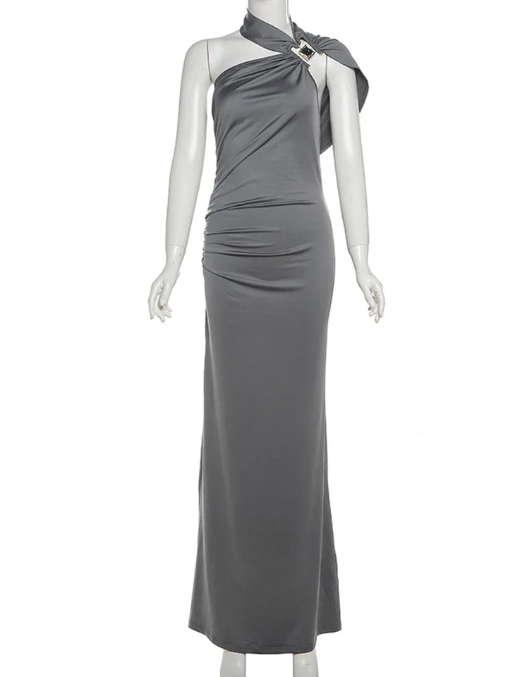 Draped One Shoulder Maxi Dress with Sculpted Silhouette