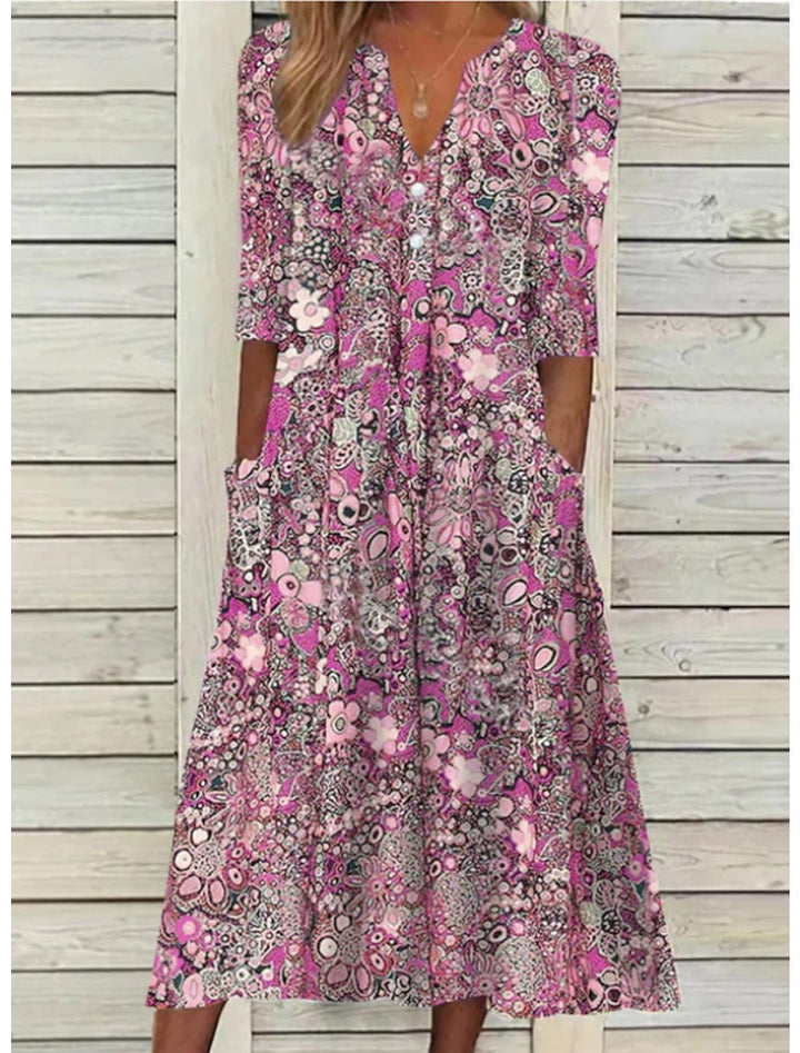 Women's Summer Dress | Printed V-Neck Midi