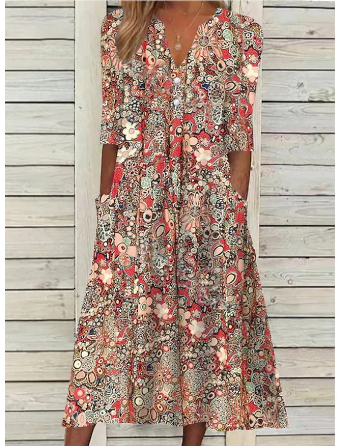 Women's Summer Dress | Printed V-Neck Midi