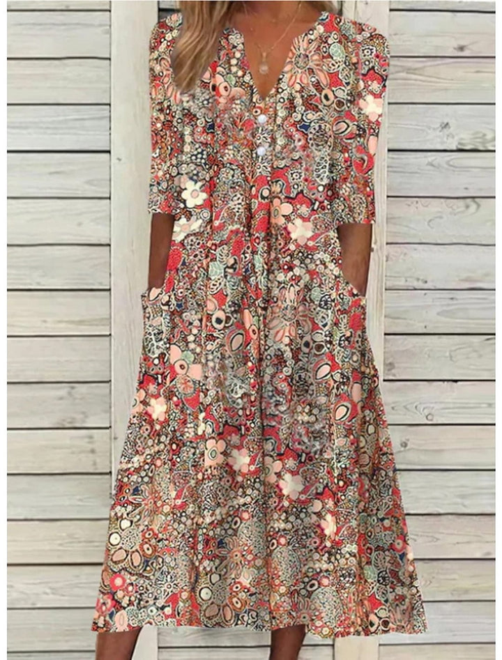 Women's Summer Dress | Printed V-Neck Midi