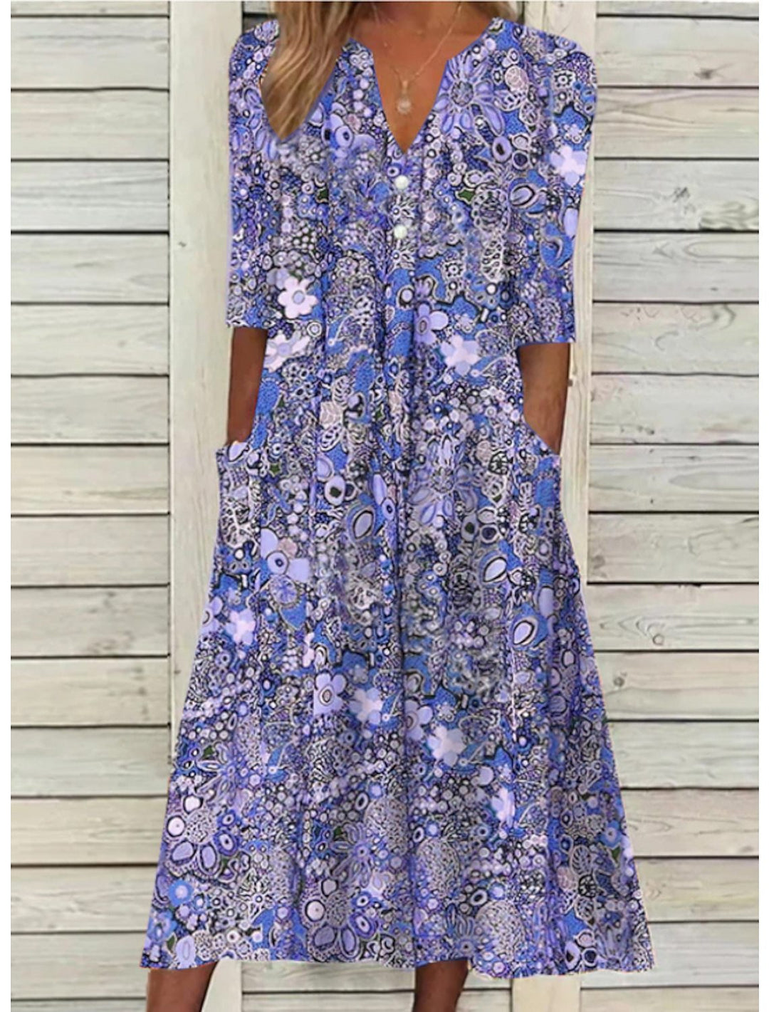 Women's Summer Dress | Printed V-Neck Midi