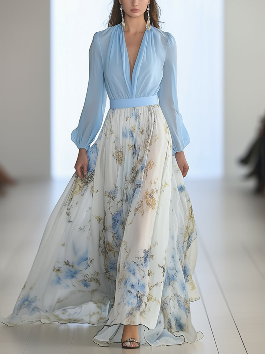 Women's Dress | Long Sleeve Floral Print Skirt