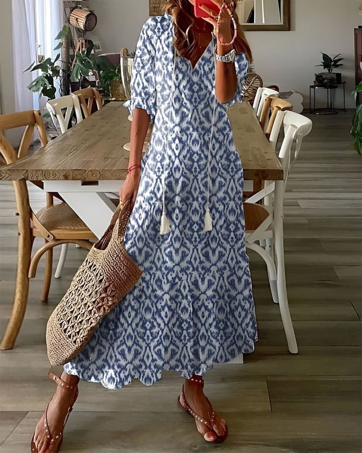 Women's Boho Dress | V-neckline Tassel Tie Front