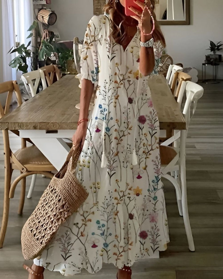 Women's Boho Dress | V-neckline Tassel Tie Front