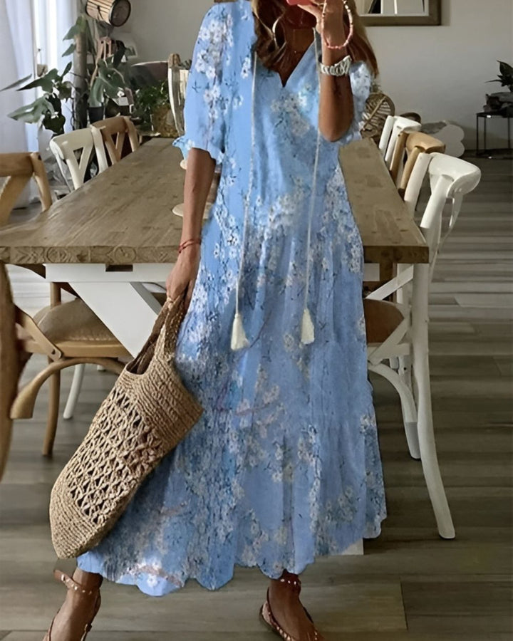 Women's Boho Dress | V-neckline Tassel Tie Front