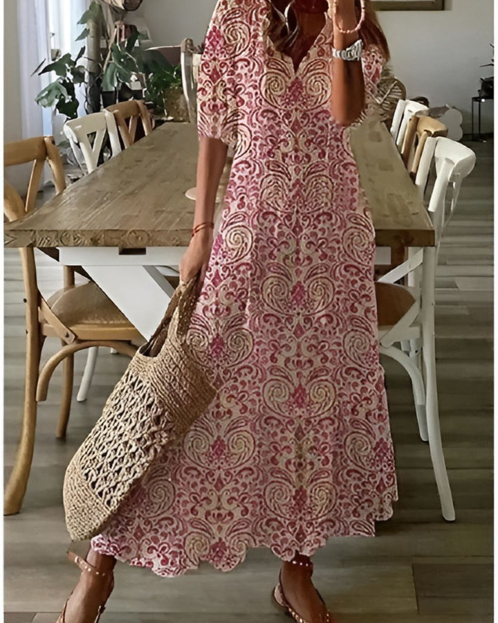 Women's Boho Dress | V-neckline Tassel Tie Front