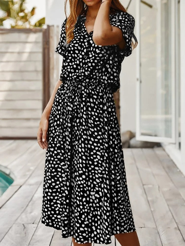 Women’s Summer Dress | Printed Midi Short Sleeves