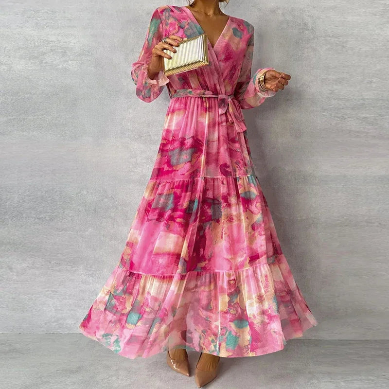Women’s Dress | Long Sleeve V-Neck Tie Waist