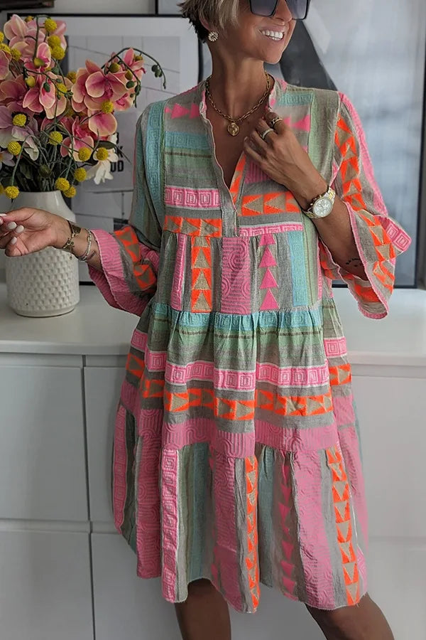 Women's Spring Dress | Geometric Print Tiered Skirt