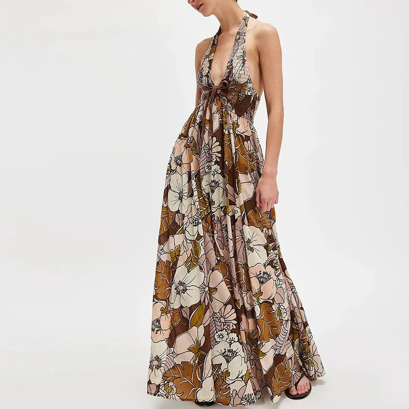 Women’s Floral Halter Maxi Beach Dress
