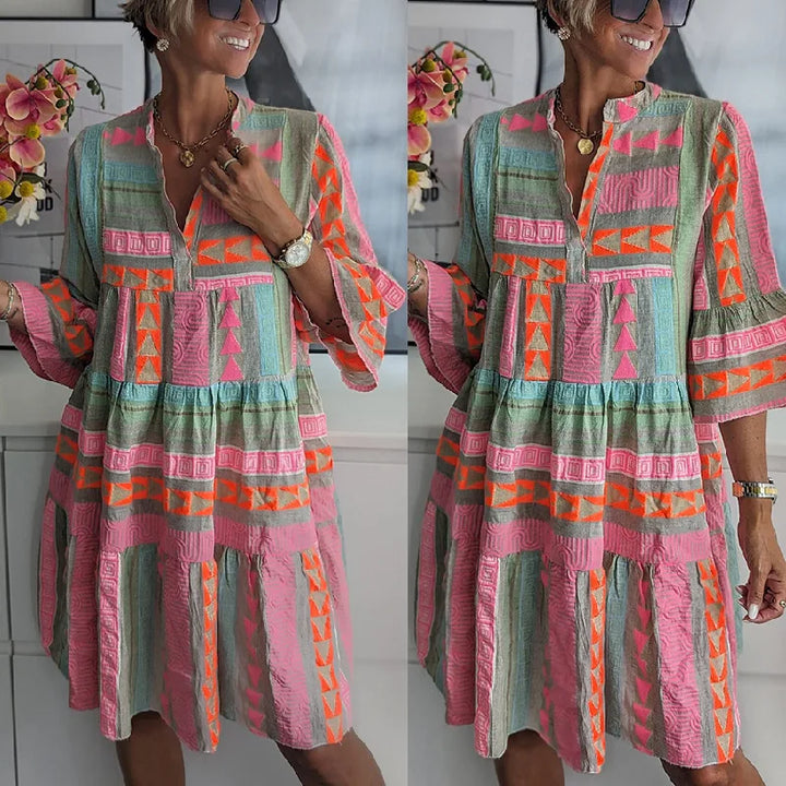 Women's Spring Dress | Geometric Print Tiered Skirt