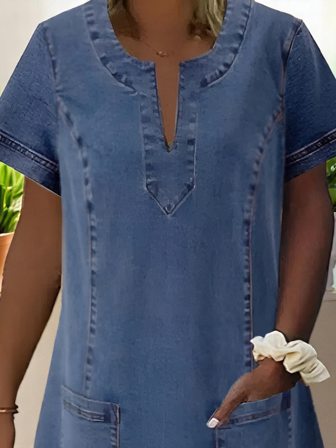 Women's Dress | Split Neckline with Stitched Trim