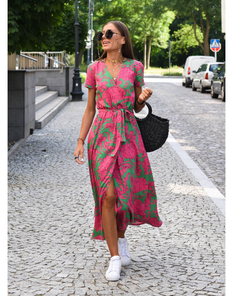 Women's Dress |  Wrap Front Design Tie Waist Belt