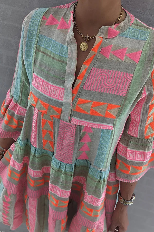 Women's Spring Dress | Geometric Print Tiered Skirt