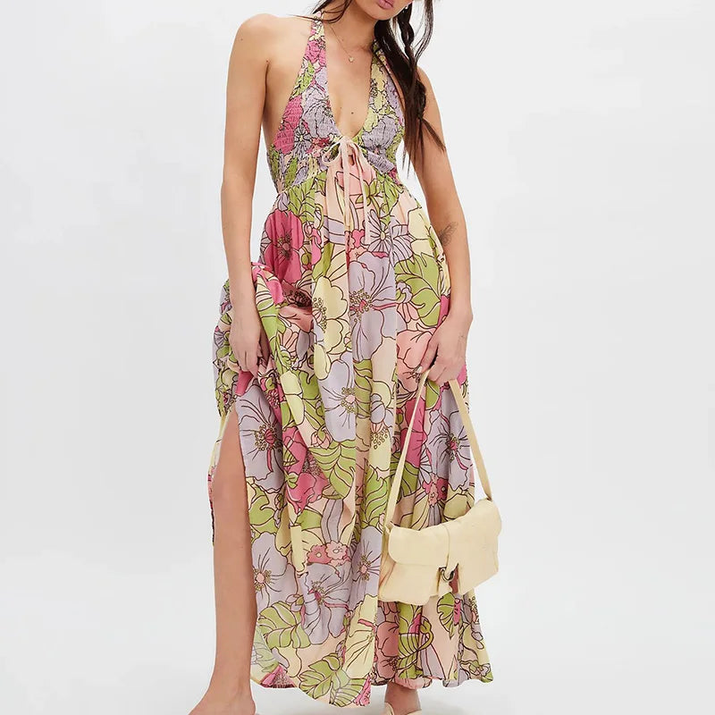 Women’s Floral Halter Maxi Beach Dress