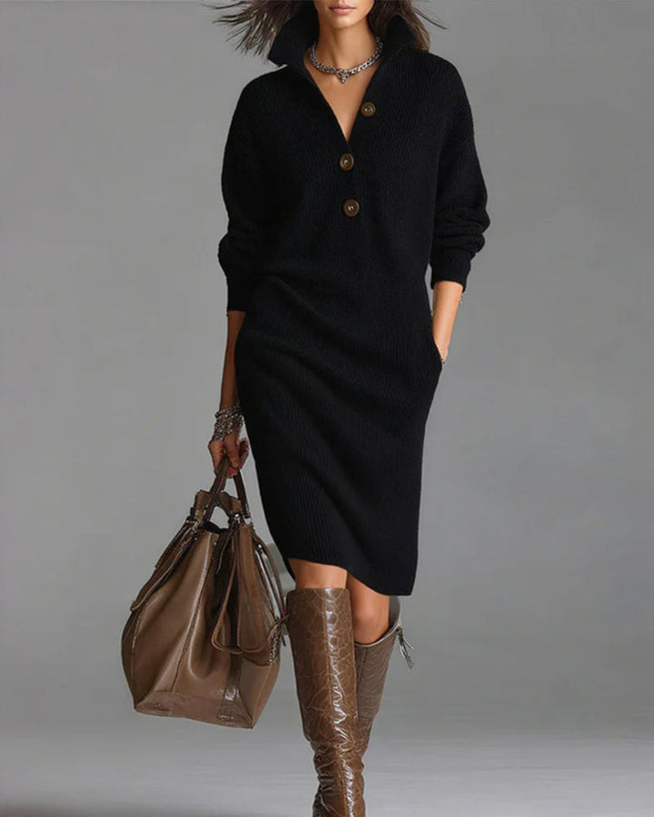 Lydia | Button-Collar Knitted Dress