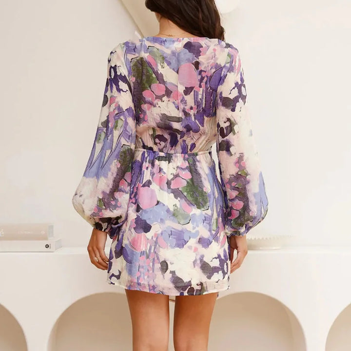 Women’s Floral Wrap Mini Dress Long Sleeve