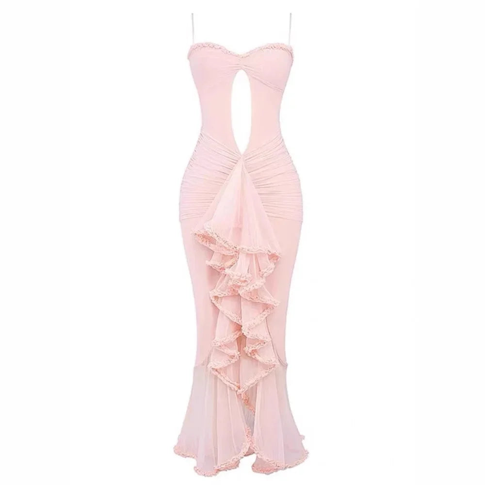 Ruched Cut Out Maxi Dress with Asymmetric Hem Detail