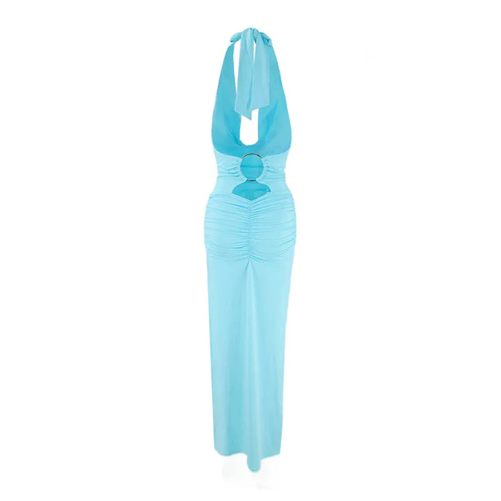 Halter Neck Backless Maxi Dress with Ring Detail
