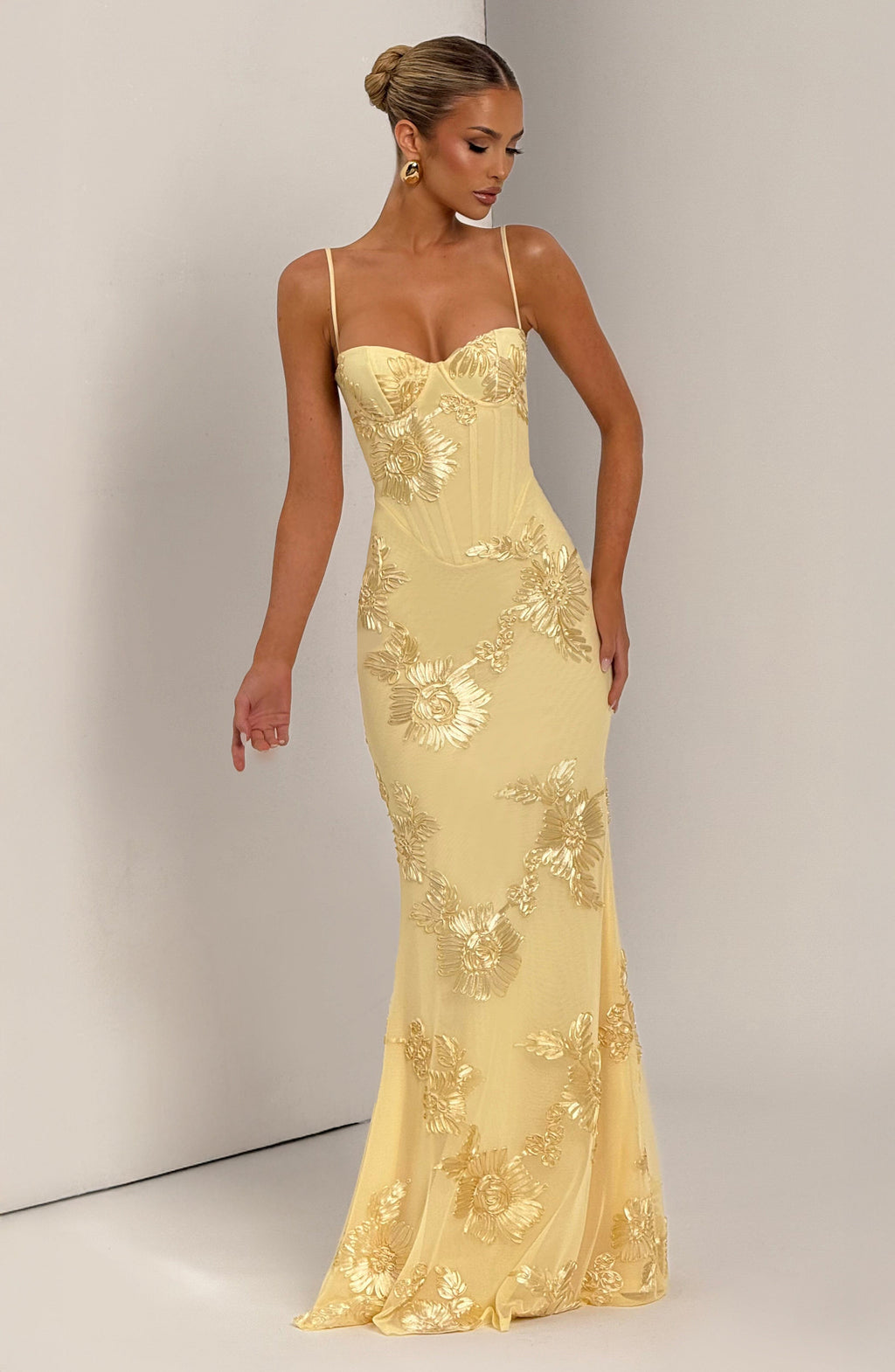 Floral Jacquard Wedding Guest Corset Maxi Dress