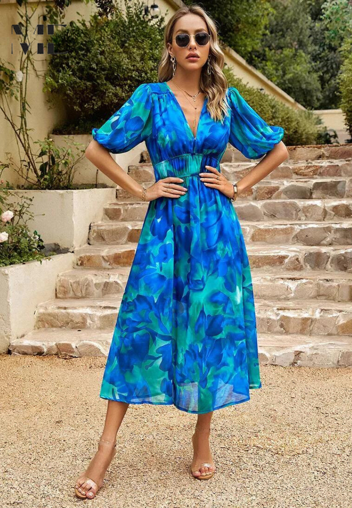 Ruby | Women’s Abstract Print Belted Midi Dress